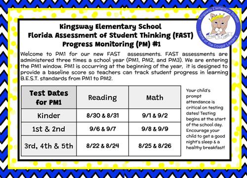 Testing begins 8/22 for third, fourth and fifth graders.